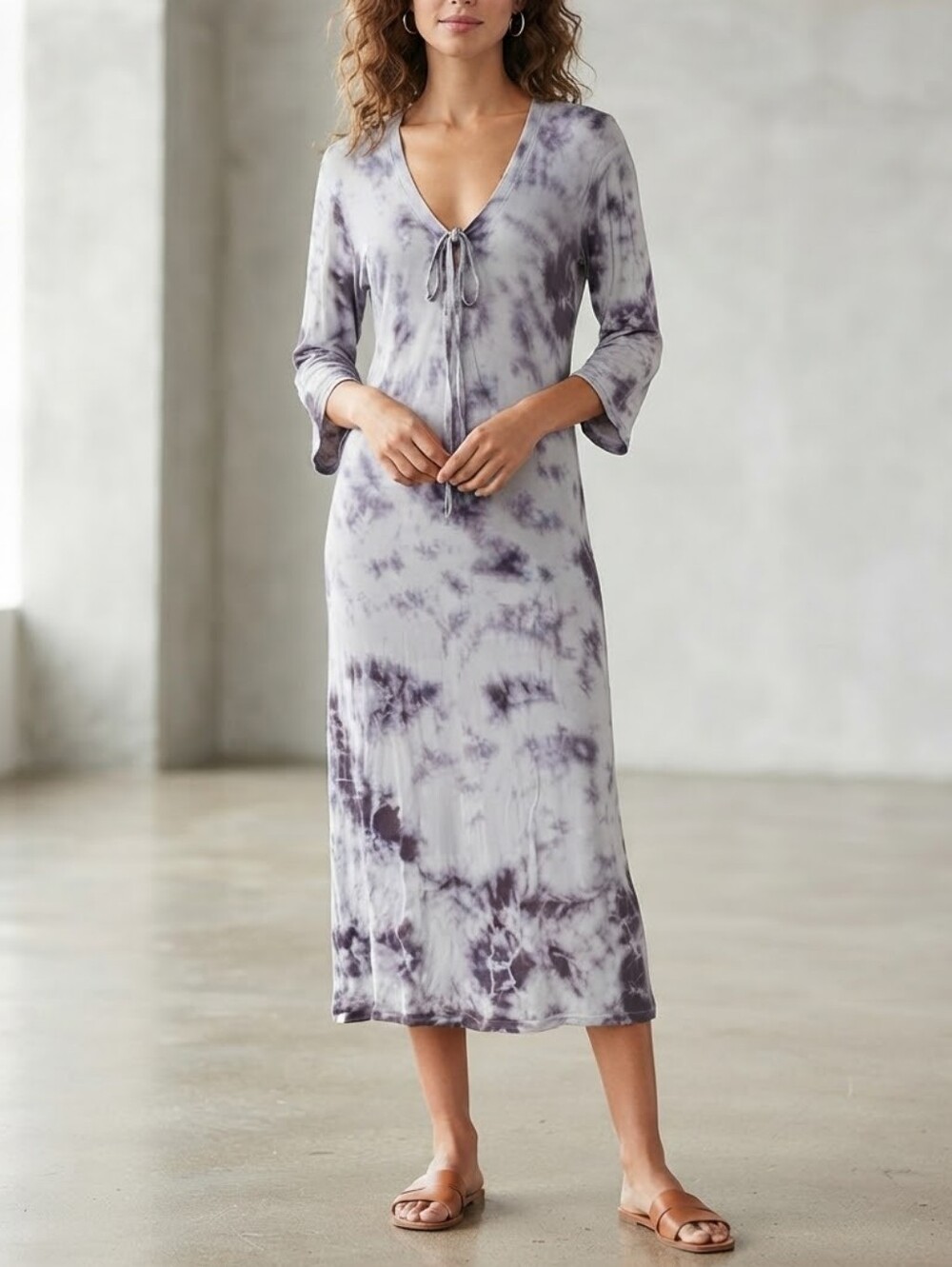 Letarte Gray and Deep bluish Purple Tie-Dye Midi Dress
